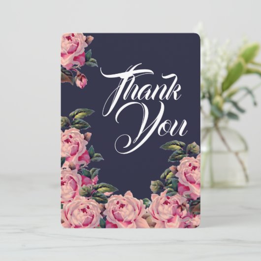 Roze Geschilderde Rozen Bedankkaart (Staand voorkant)