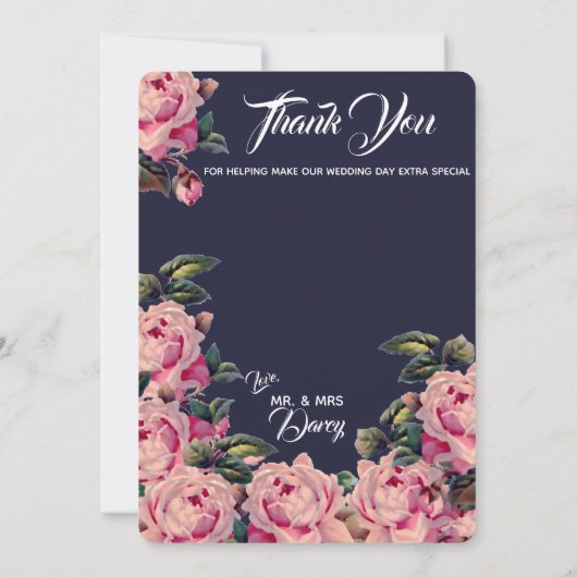 Roze Geschilderde Rozen Bedankkaart (Achterkant)