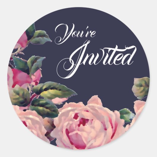 Roze geschilderde Rozen envelop afdichting Sticker (Voorkant)