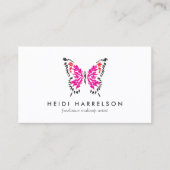 Roze geschilderde vlinder Logo op wit Visitekaartje (Voorkant)