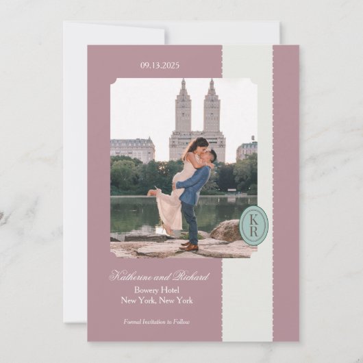 Roze geschulpte rand Bewaar de datum Kaart (Achterkant)