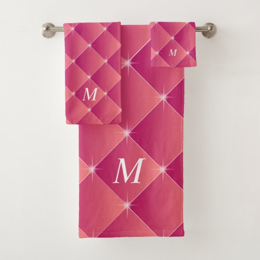 Roze gesimuleerde diamanten en buts-monogram bad handdoek (Insitu)
