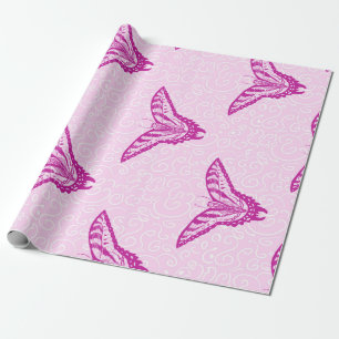 Roze geslikte vlinderbloemig verpakkingspapier. cadeaupapier