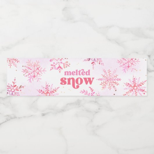 Roze gesmolten sneeuw water fles labels waterfles etiket (Enkel label)