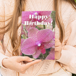 Roze gespikkelde moth Orchids Floral Birthday Kaart