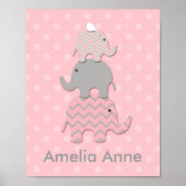 Roze Gestapelde Olifanten Babykamer / Muurkunst Poster (Voorkant)