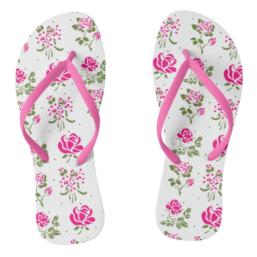 Roze gestencilde roos patroon flip flops (Voetbed)