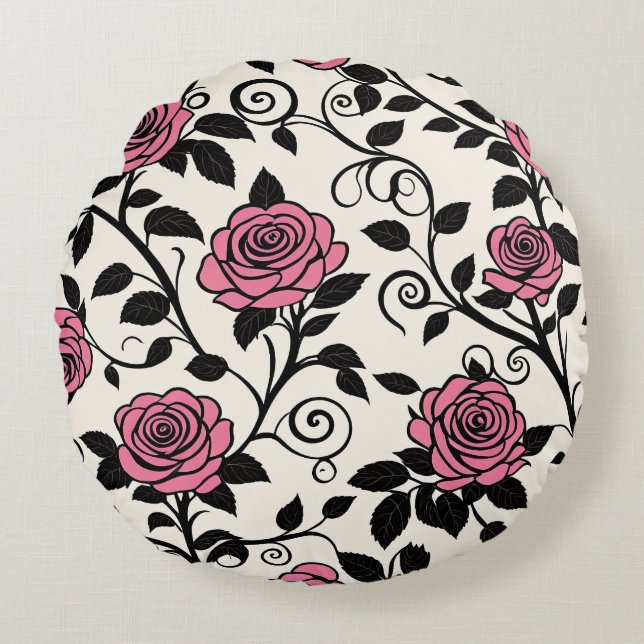  Roze gestileerde Rozen Rond Kussen (Voorkant)