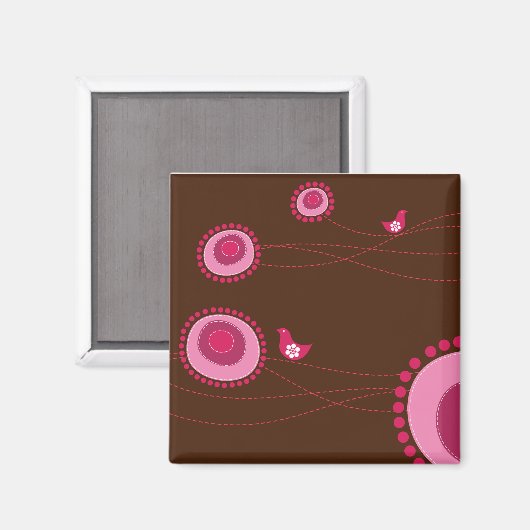 Roze gestippelde bloemen en vogelmagneet magneet (Voorkant / Achterkant)
