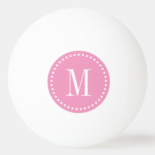 Roze gestippelde cirkel monogram gepersonaliseerd pingpongbal (Voorkant)
