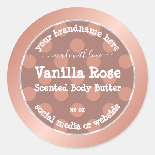 Roze gestippelde productverpakkingsetiketten Roos  Ronde Sticker (Voorkant)