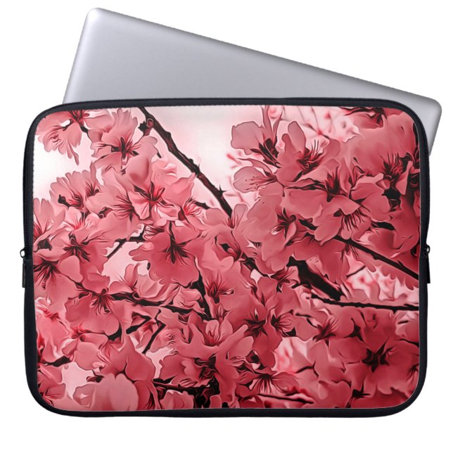 Roze gestormde sierCherry Branches Laptop Sleeve (Voorkant)