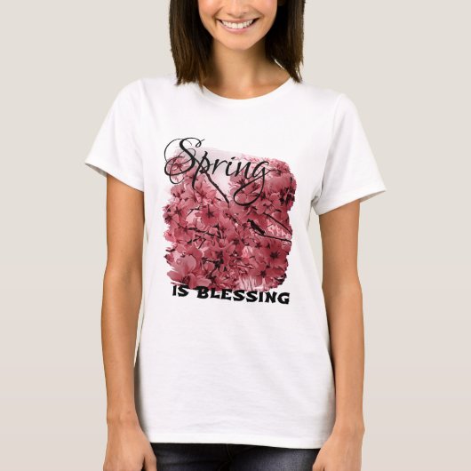 Roze gestormde sierCherry Branches T-shirt (Voorkant)