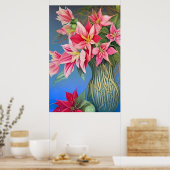 Roze gestreept Amaryllis en Poinsettia Bouquet Poster (Keuken)