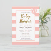 Roze gestreept Baby shower Kaart (Staand voorkant)