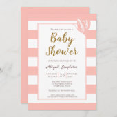 Roze gestreept Baby shower Kaart (Voorkant / Achterkant)