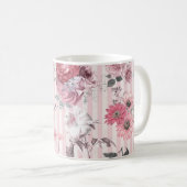  roze gestreept bloemmotief koffiemok (Voorkant rechts)
