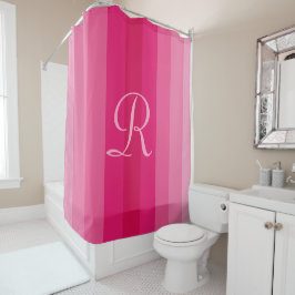 Roze Gestreept Bord Roze Monogram Douchegordijn