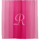 Roze Gestreept Bord Roze Monogram Douchegordijn (Voorkant)
