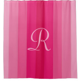 Roze Gestreept Bord Roze Monogram Douchegordijn