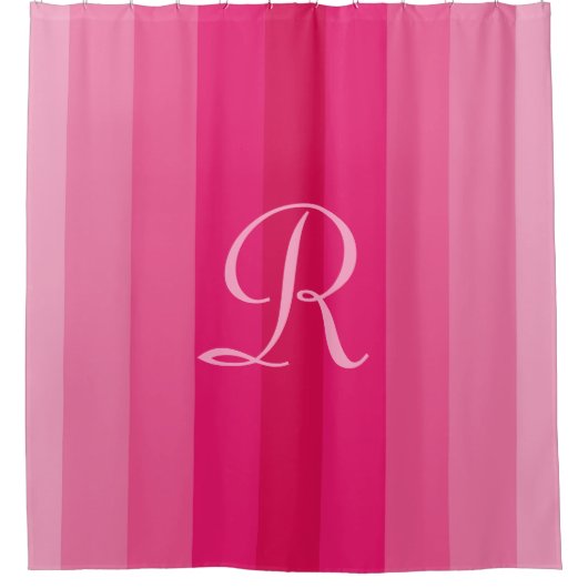 Roze Gestreept Bord Roze Monogram Douchegordijn (Voorkant)