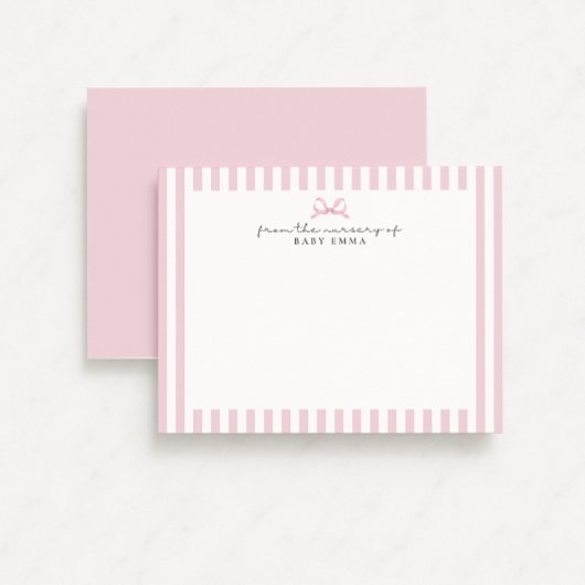 Roze Gestreept en Bow Baby Girl Nursery briefkaart