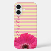 Roze gestreept Gerber Daisy Casemate Device Hoesje (Achterkant)