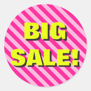 Roze gestreept "GROTE VERKOOP!" Round Sticker