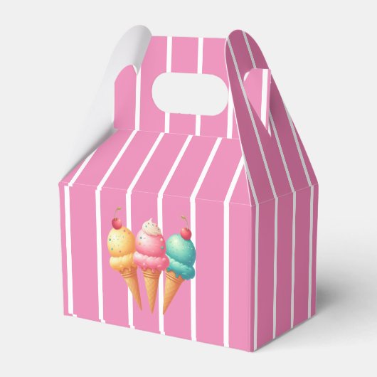 Roze gestreept ijs bedankdoosjes (Voorkant Zijde)