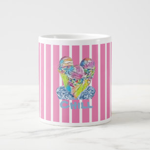 Roze gestreept ijskap grote koffiekop
