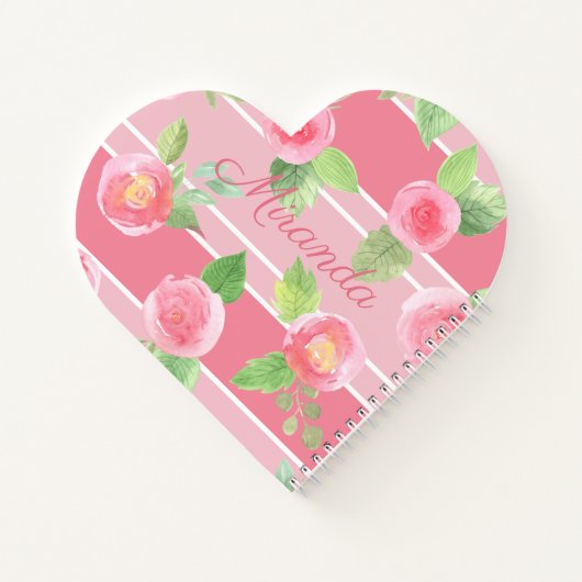Roze gestreept Jouw naam Modern Floral Shaped Notitieboek (Achterkant)
