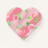 Roze gestreept Jouw naam Modern Floral Shaped Notitieboek (Voorkant)