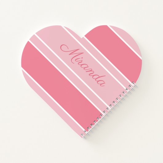 Roze gestreept Jouw naam Modern Heart Shaped Notitieboek (Achterkant)