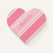 Roze gestreept Jouw naam Modern Heart Shaped Notitieboek (Voorkant)