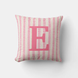 Roze gestreept monogram letter Sierkussen