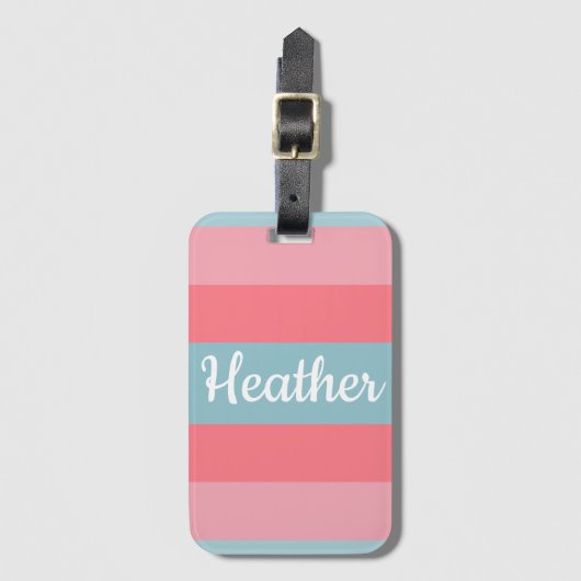 Roze gestreept monogrammen bagagelabel (Voorkant (verticaal))