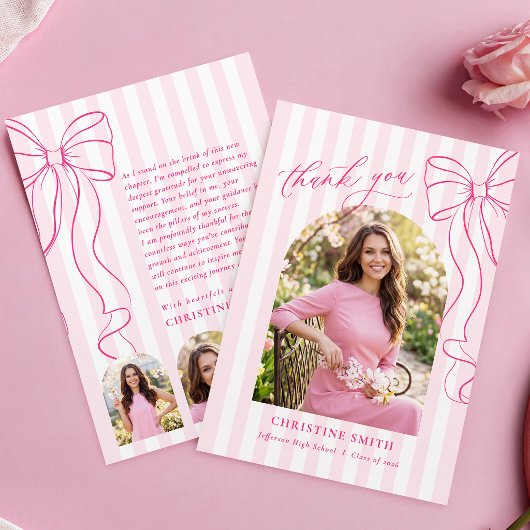 Roze gestreepte afstudeer dankkaart bedankkaart
