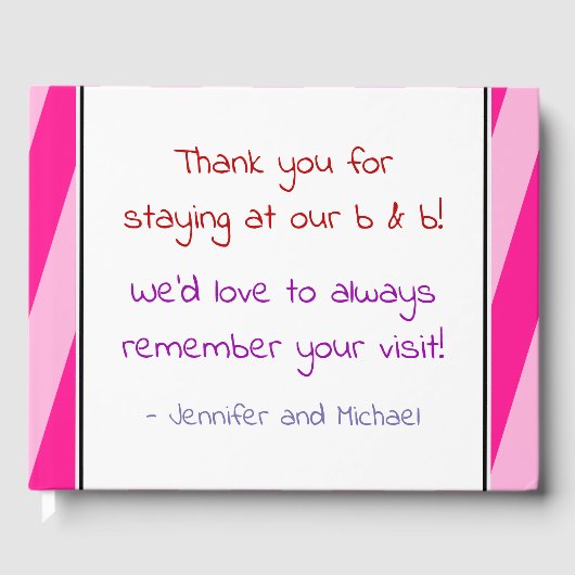 Roze gestreepte B- & B-bezoekersboek Gastenboek (Voorkant)