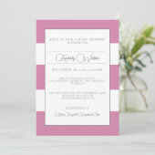 Roze Gestreepte Baby shower Invitation Kaart (Staand voorkant)