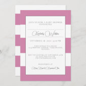 Roze Gestreepte Baby shower Invitation Kaart (Voorkant / Achterkant)