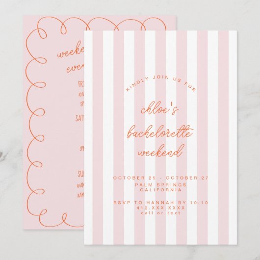 Roze Gestreepte Bachelorette Uitnodiging (Voorkant / Achterkant)