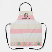 Roze Gestreepte Bloemen Monogram Kerstkoekje Schort (Voorkant)