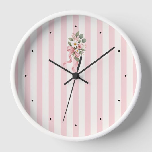 Roze gestreepte bloemige botanische wandklok (Voorkant)