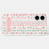 Roze gestreepte bloemige gepersonaliseerde Case-Mate iPhone case (Achterkant (horizontaal))