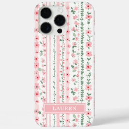Roze gestreepte bloemige gepersonaliseerde iPhone 16 pro max hoesje