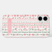 Roze gestreepte bloemige gepersonaliseerde Case-Mate iPhone case (Achterkant (horizontaal))