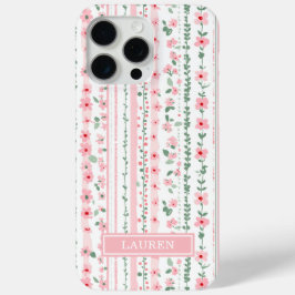 Roze gestreepte bloemige gepersonaliseerde iPhone 15 pro max hoesje