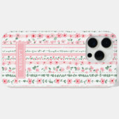 Roze gestreepte bloemige gepersonaliseerde Case-Mate iPhone case (Achterkant (horizontaal))