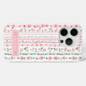 Roze gestreepte bloemige gepersonaliseerde Case-Mate iPhone case (Achterkant (horizontaal))