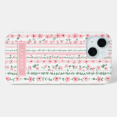 Roze gestreepte bloemige gepersonaliseerde Case-Mate iPhone case (Achterkant (horizontaal))